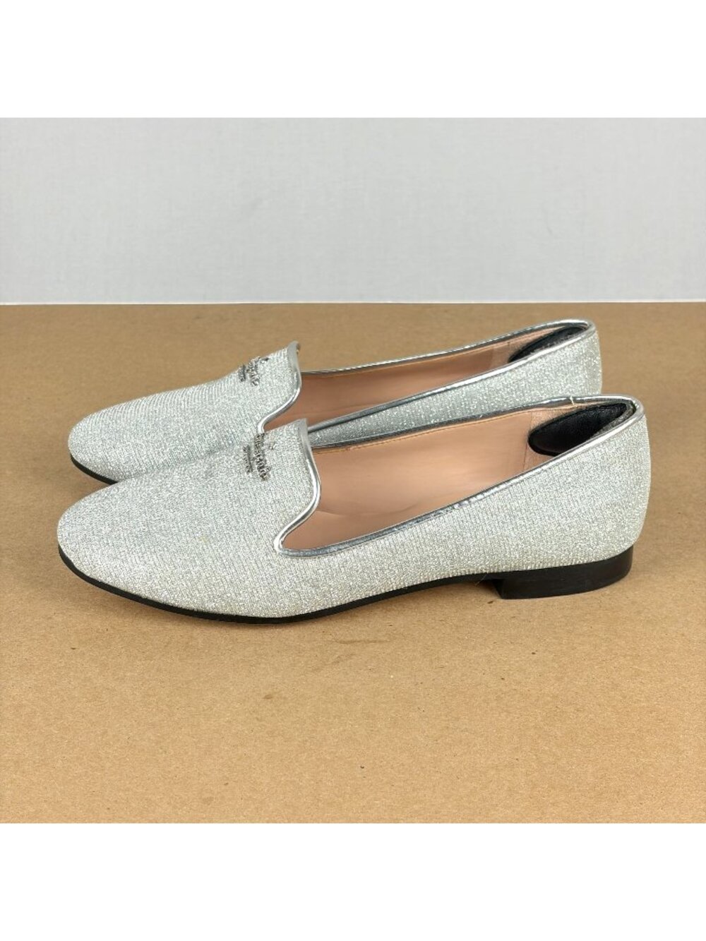 Kate Spade Claudia Silver Glitter Flats Womens 6.5 Sparkle Slip On Low Heel